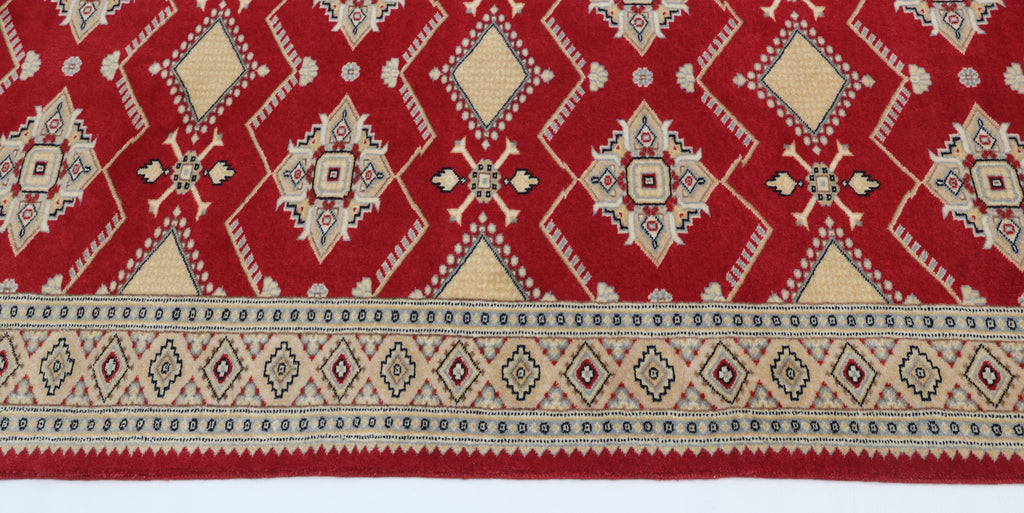 3x5 Red & Beige Fine Jaaldar Area Rug | Handmade Worsted Wool & Cotton Geometric Rug