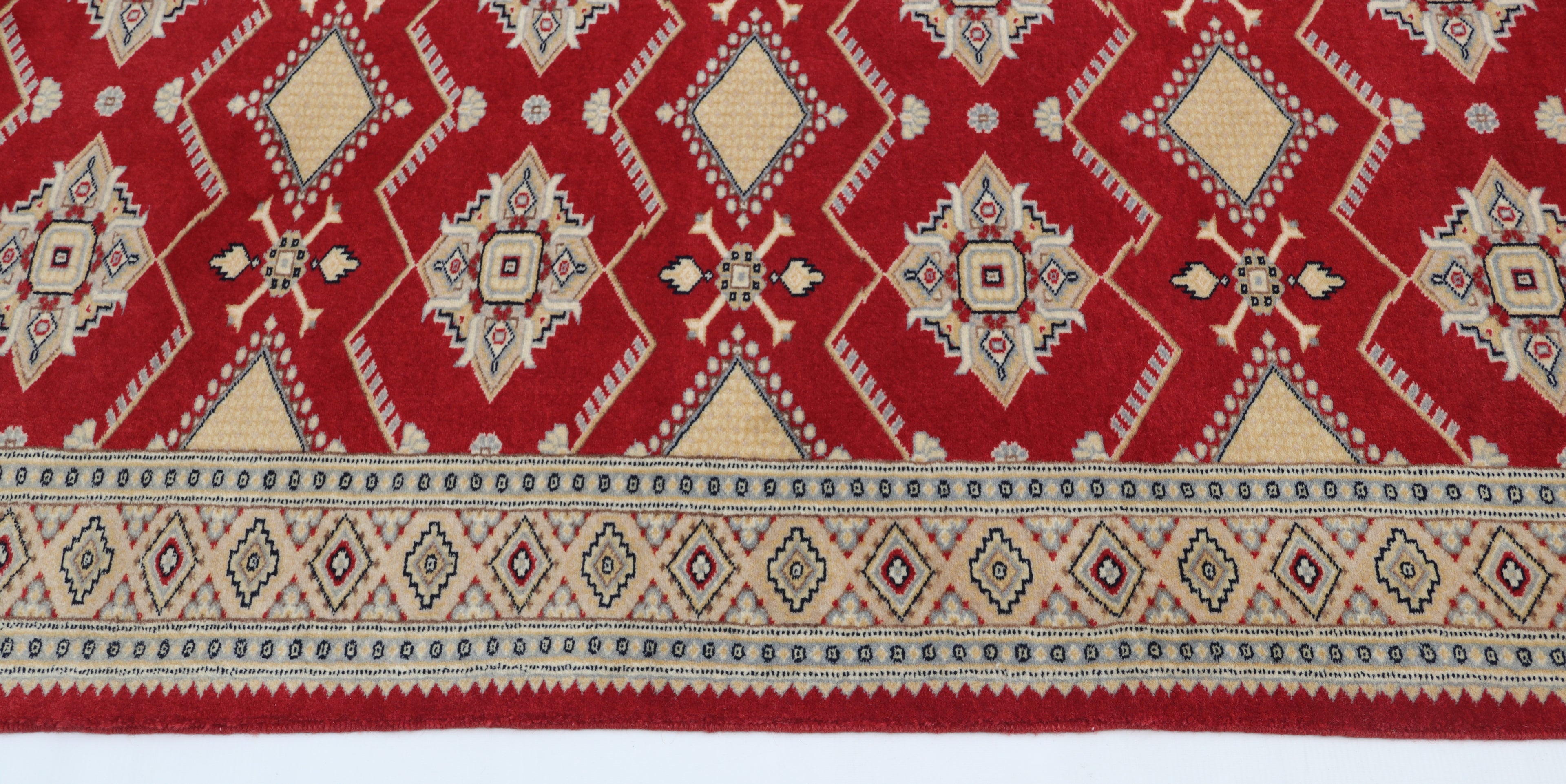 3x5 Red & Beige Fine Jaaldar Area Rug | Handmade Worsted Wool & Cotton Geometric Rug