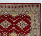3x5 Red & Beige Fine Jaaldar Area Rug | Handmade Worsted Wool & Cotton Geometric Rug