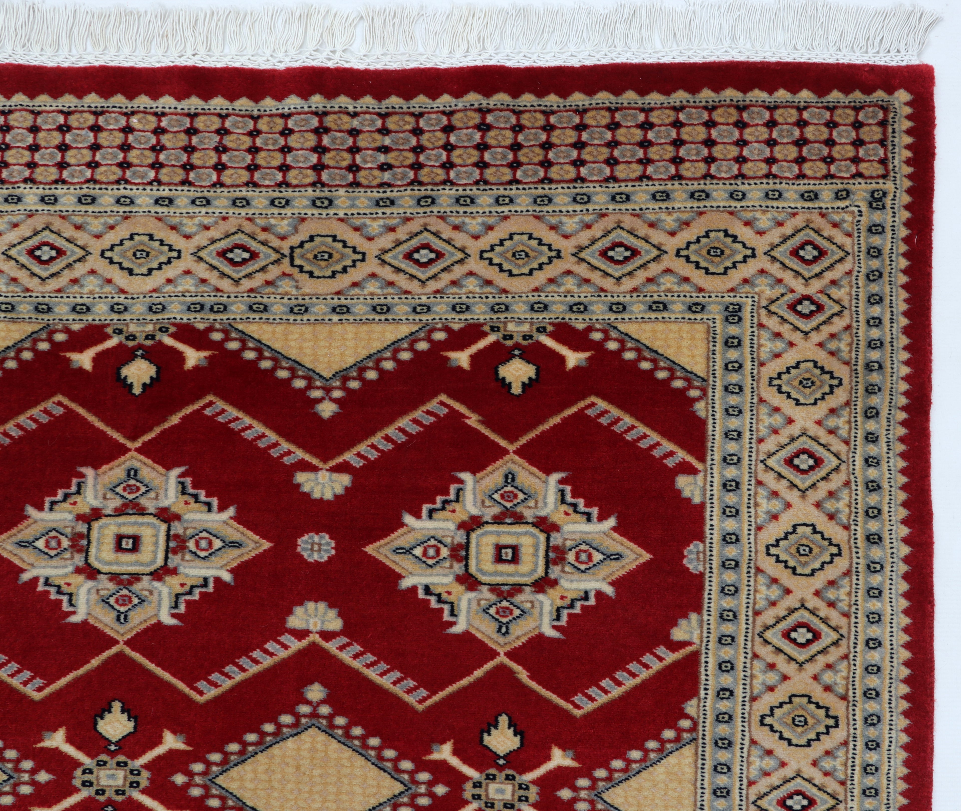 3x5 Red & Beige Fine Jaaldar Area Rug | Handmade Worsted Wool & Cotton Geometric Rug