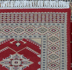 3x5 Red & Beige Fine Jaaldar Area Rug | Handmade Worsted Wool & Cotton Geometric Rug