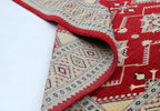 3x5 Red & Beige Fine Jaaldar Area Rug | Handmade Worsted Wool & Cotton Geometric Rug