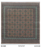 7x8 Brown and Green Fine Jaaldar Handmade Worsted Wool Cotton Geometric Area Rug