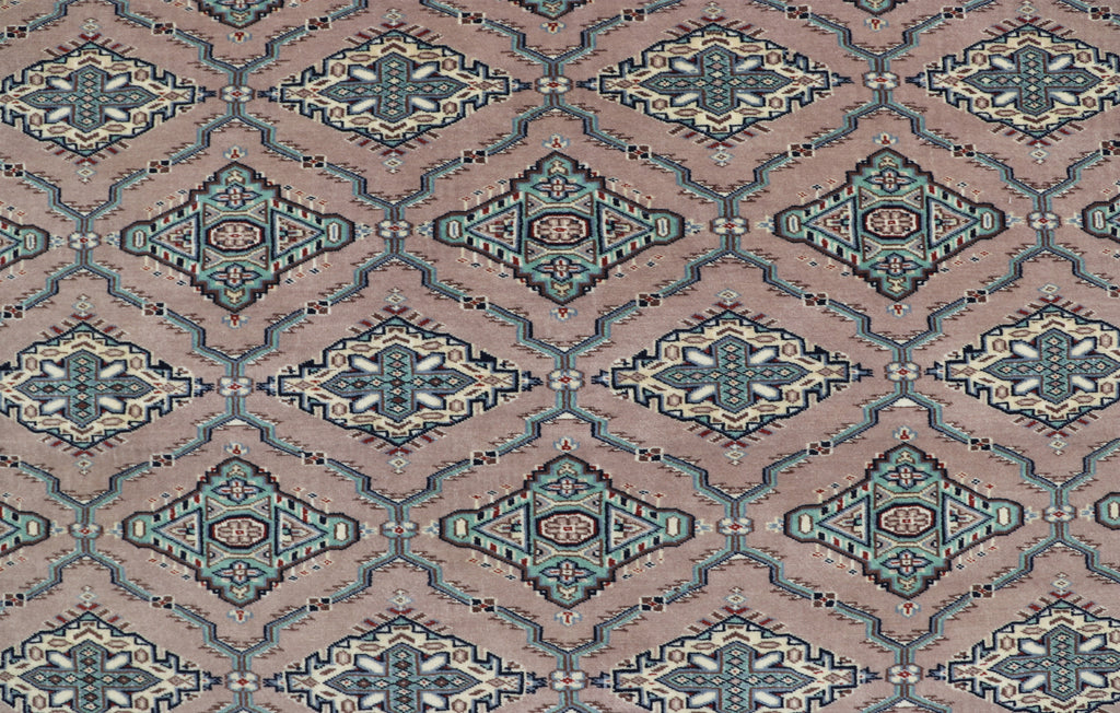 7x8 Brown & Green Fine Jaaldar Area Rug | Handmade Worsted Wool & Cotton Geometric Rug