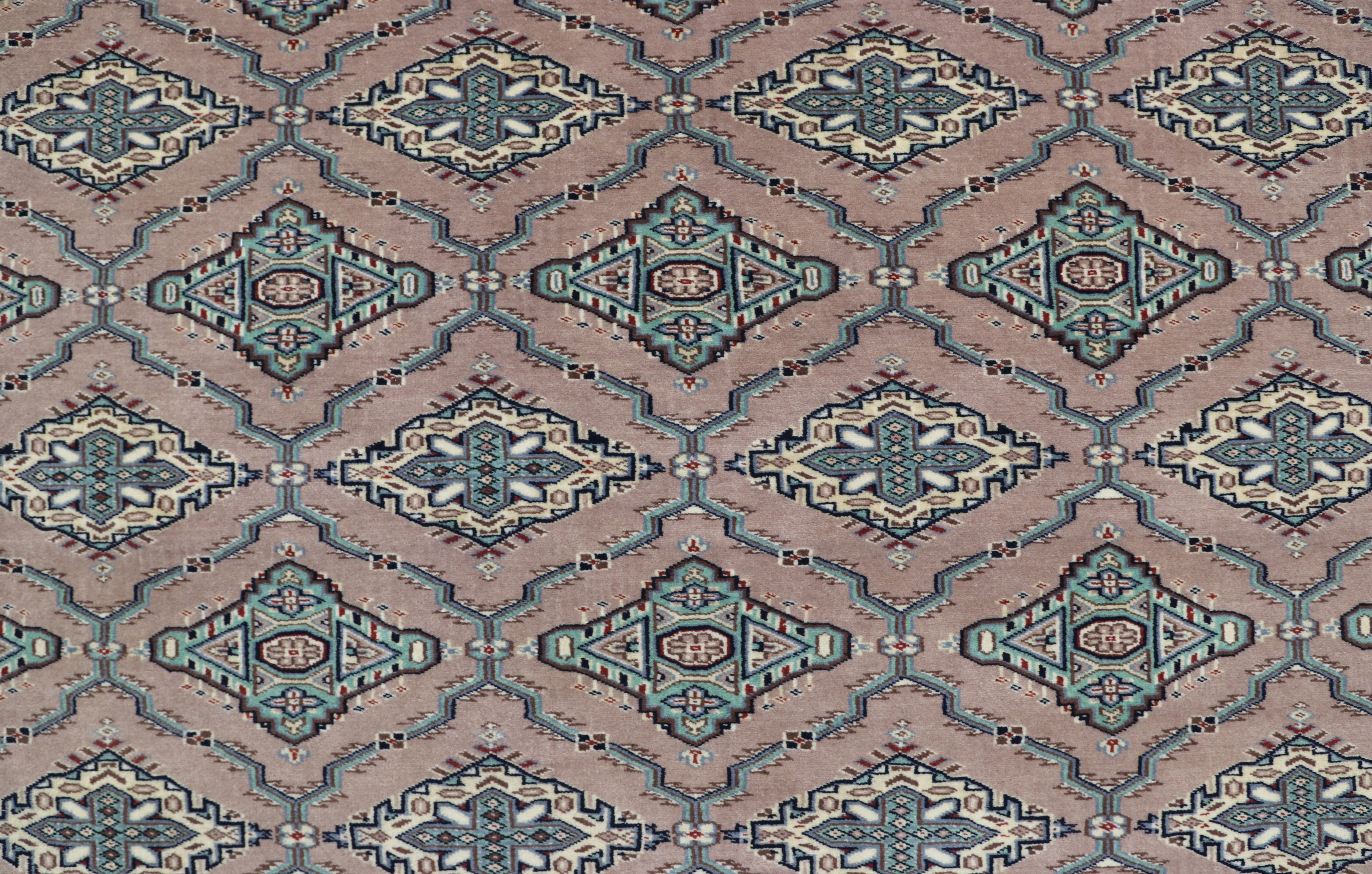 7x8 Brown & Green Fine Jaaldar Area Rug | Handmade Worsted Wool & Cotton Geometric Rug