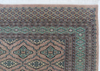 7x8 Brown & Green Fine Jaaldar Area Rug | Handmade Worsted Wool & Cotton Geometric Rug