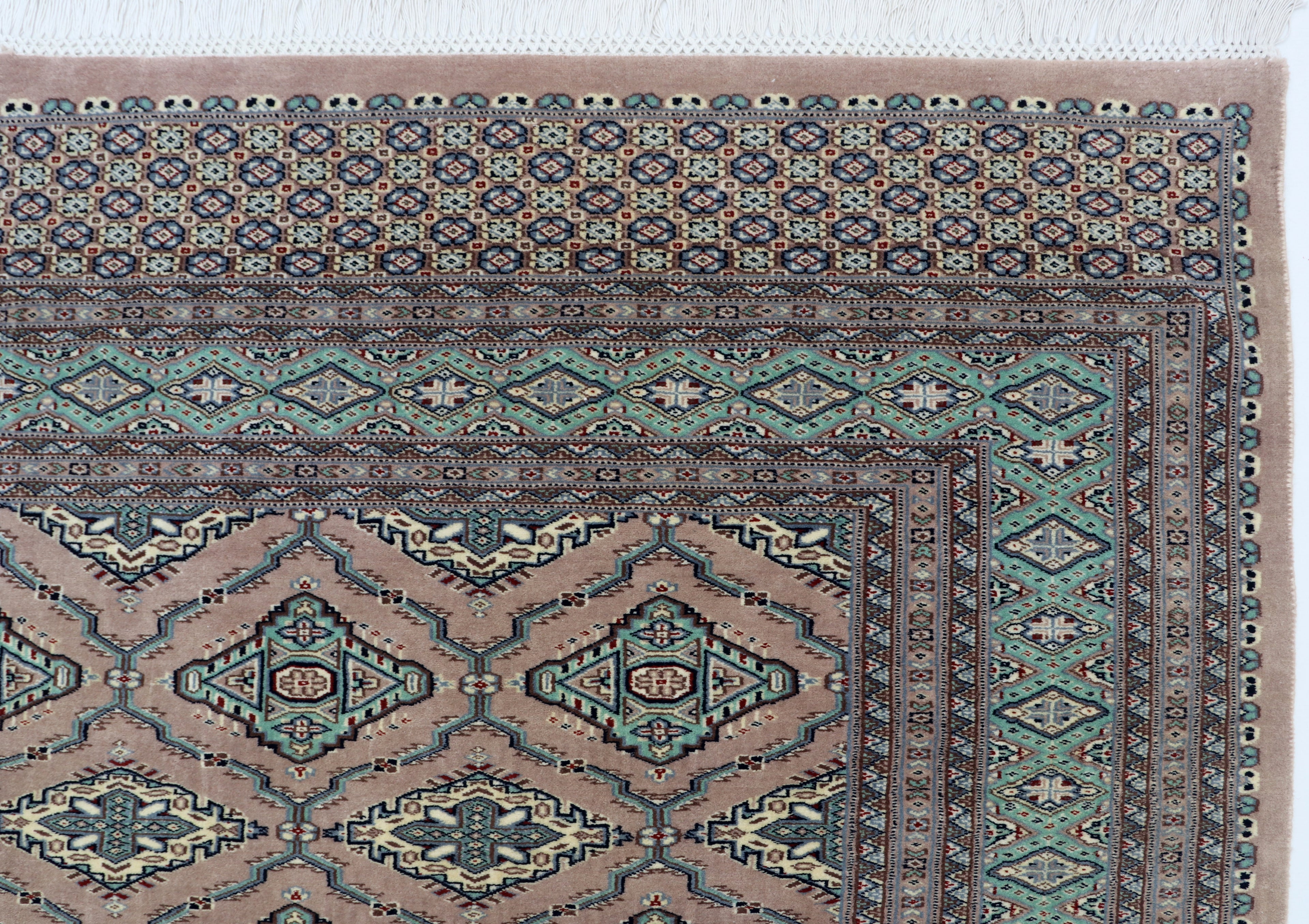 7x8 Brown & Green Fine Jaaldar Area Rug | Handmade Worsted Wool & Cotton Geometric Rug