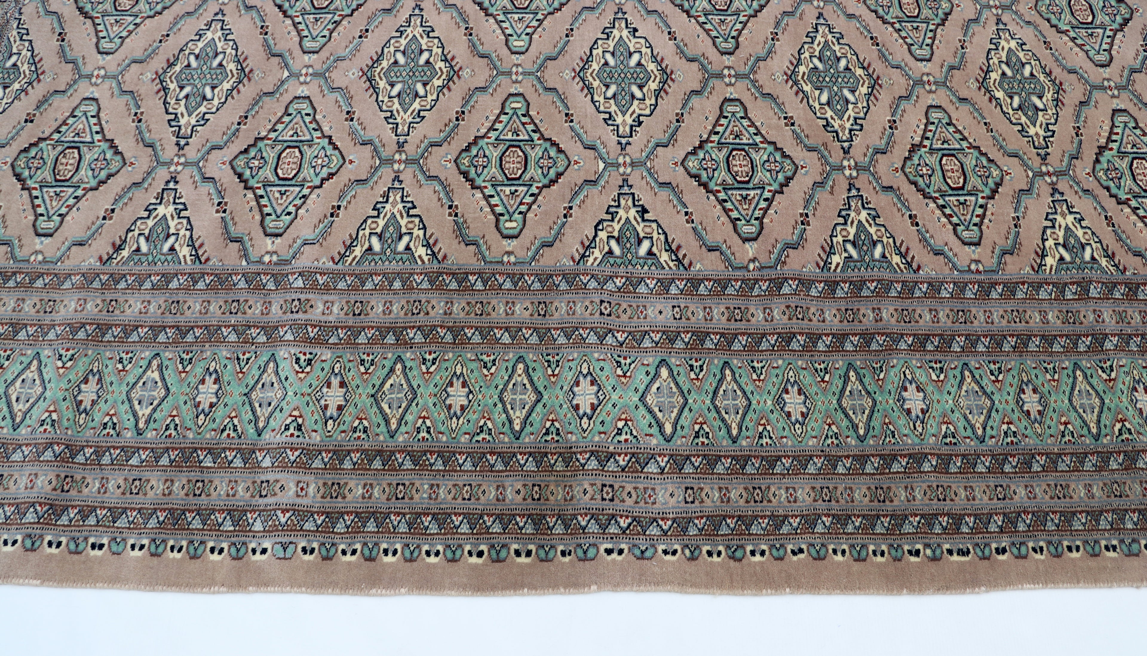 7x8 Brown & Green Fine Jaaldar Area Rug | Handmade Worsted Wool & Cotton Geometric Rug