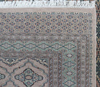 7x8 Brown & Green Fine Jaaldar Area Rug | Handmade Worsted Wool & Cotton Geometric Rug
