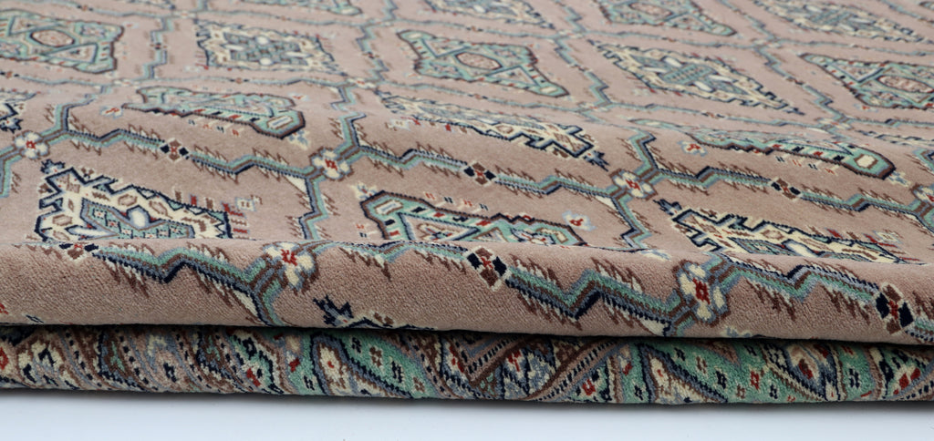 7x8 Brown & Green Fine Jaaldar Area Rug | Handmade Worsted Wool & Cotton Geometric Rug