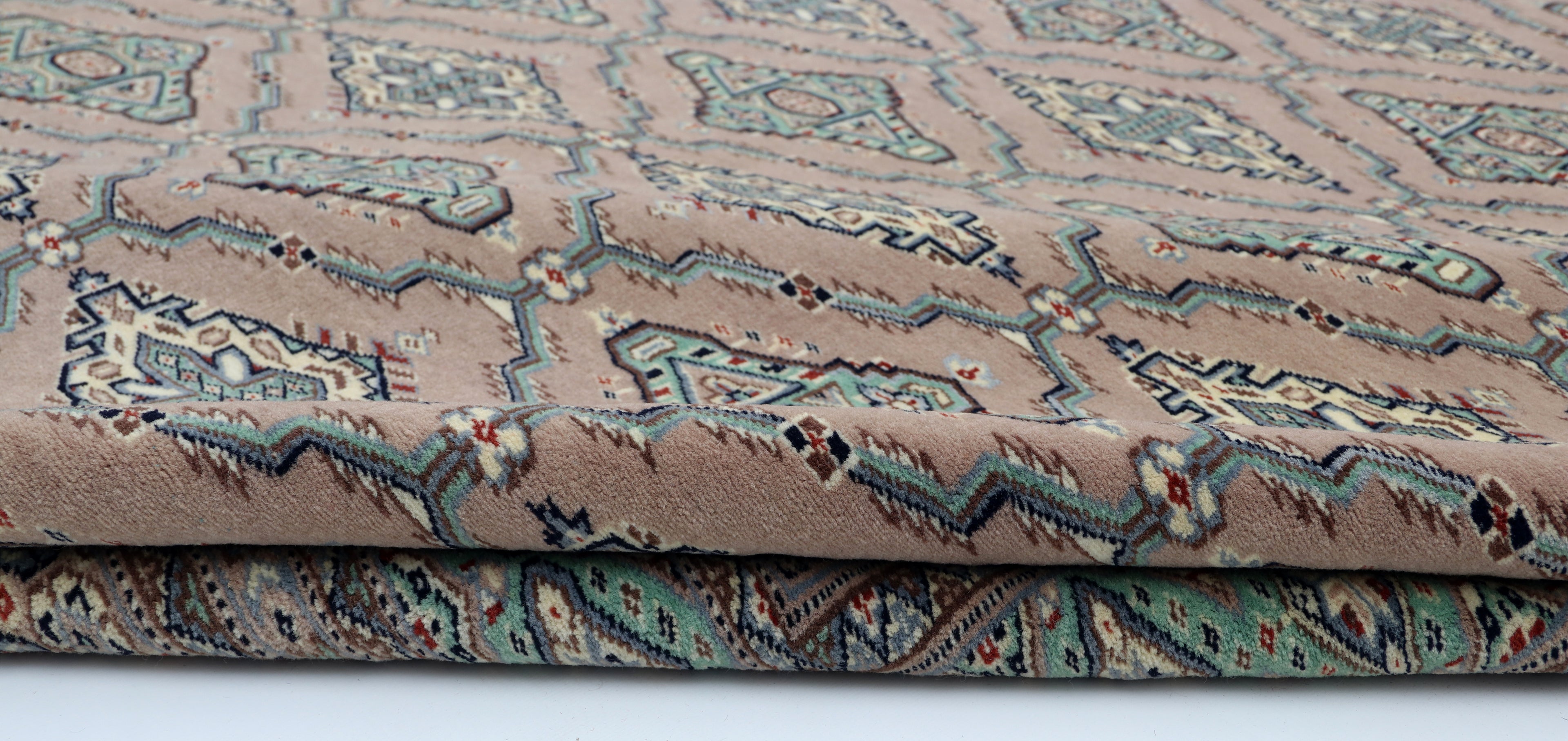 7x8 Brown & Green Fine Jaaldar Area Rug | Handmade Worsted Wool & Cotton Geometric Rug