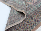 7x8 Brown & Green Fine Jaaldar Area Rug | Handmade Worsted Wool & Cotton Geometric Rug