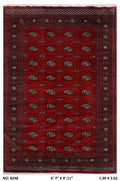 7x10 red Mori Bokhara geometric handmade wool and cotton area rug with vegetable AZO-free dyeing