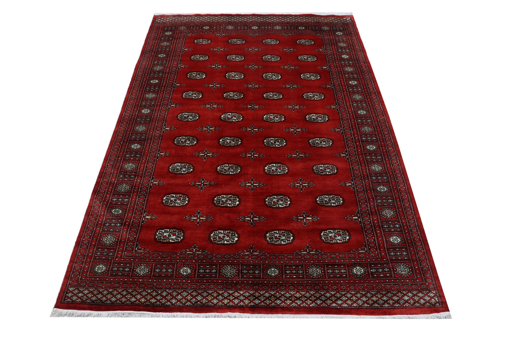 7x10 Red Mori Bokhara Geometric Area Rug | Handmade Wool & Cotton Rug