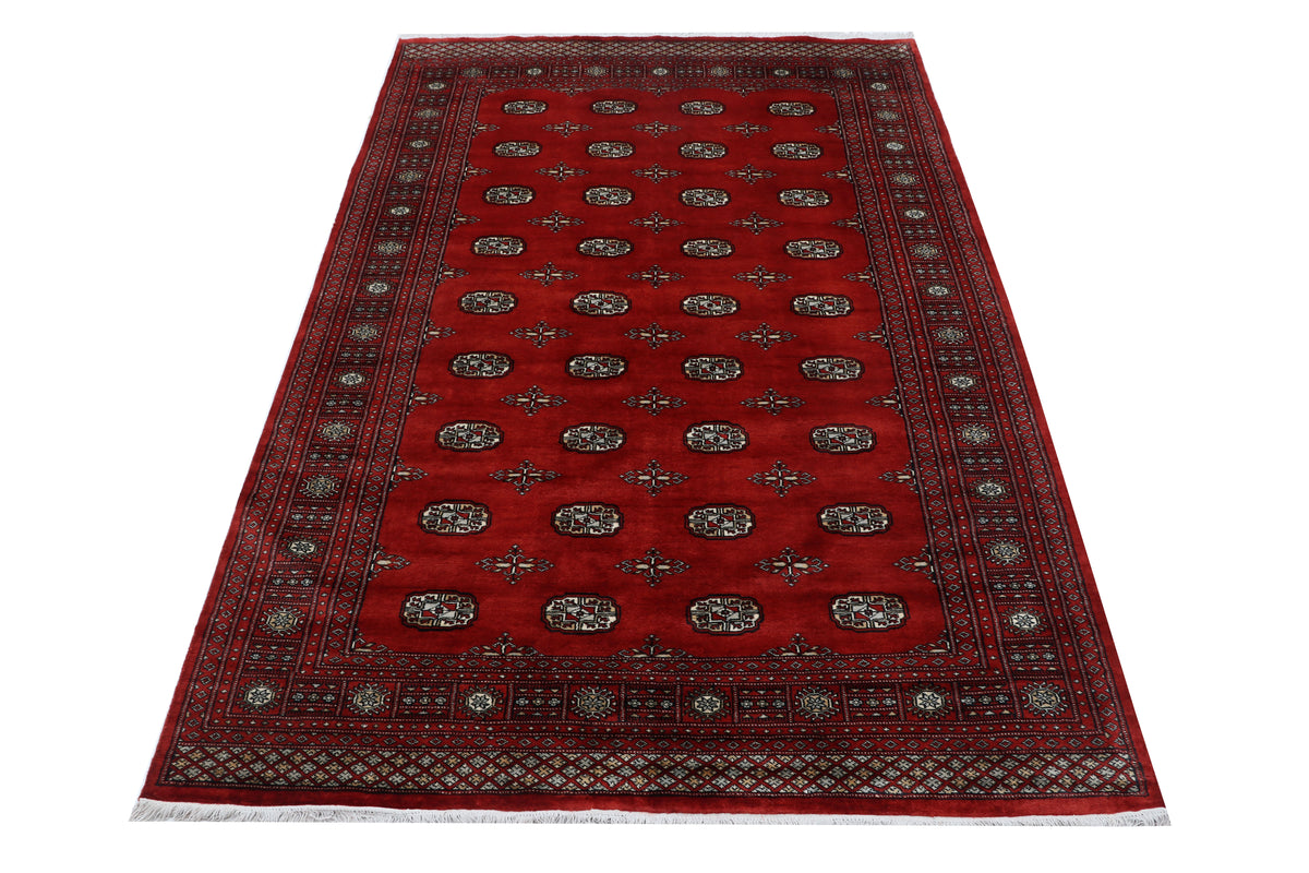 7x10 Red Mori Bokhara Geometric Area Rug | Handmade Wool & Cotton Rug