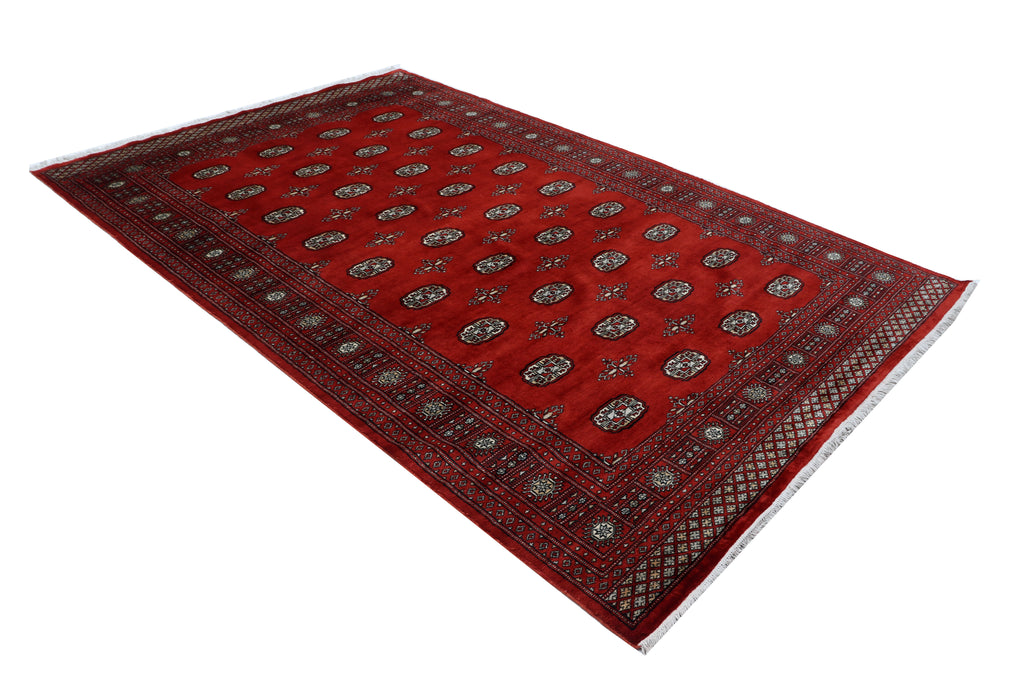 7x10 Red Mori Bokhara Geometric Area Rug | Handmade Wool & Cotton Rug