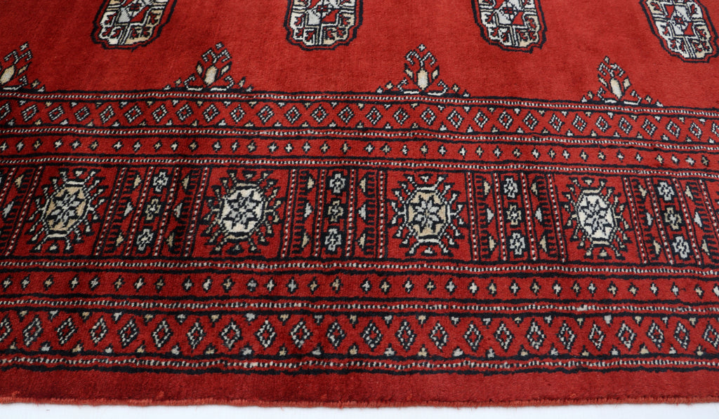 7x10 Red Mori Bokhara Geometric Area Rug | Handmade Wool & Cotton Rug