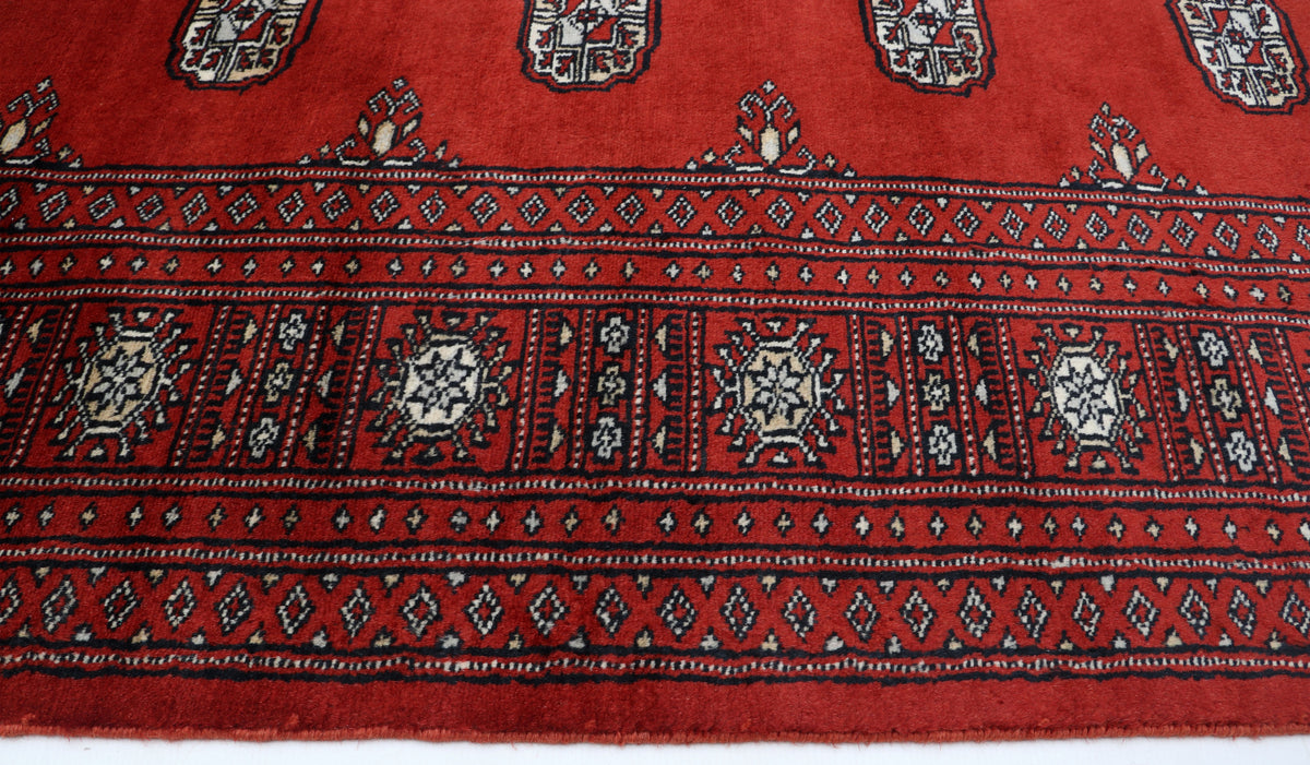 7x10 Red Mori Bokhara Geometric Area Rug | Handmade Wool & Cotton Rug