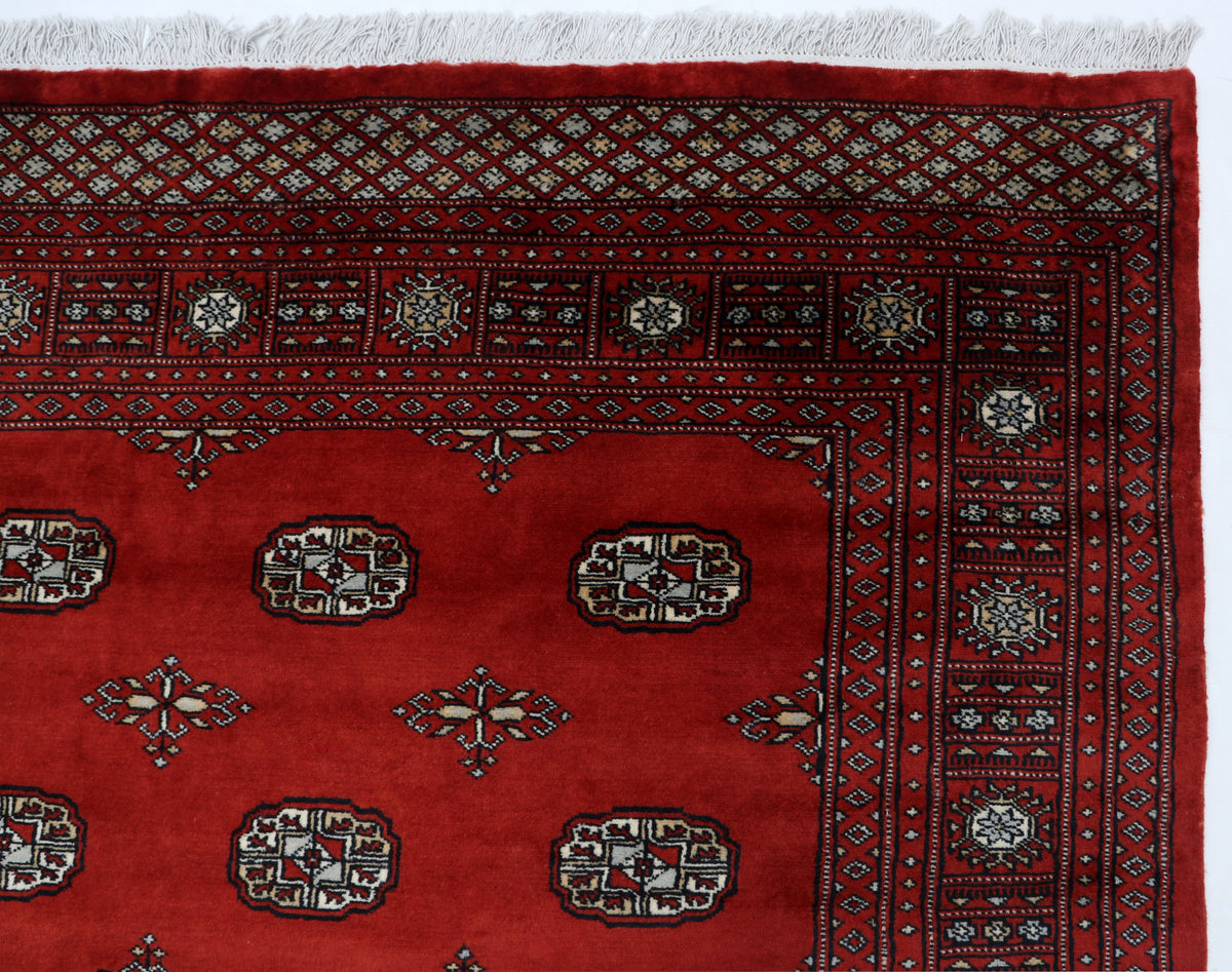 7x10 Red Mori Bokhara Geometric Area Rug | Handmade Wool & Cotton Rug