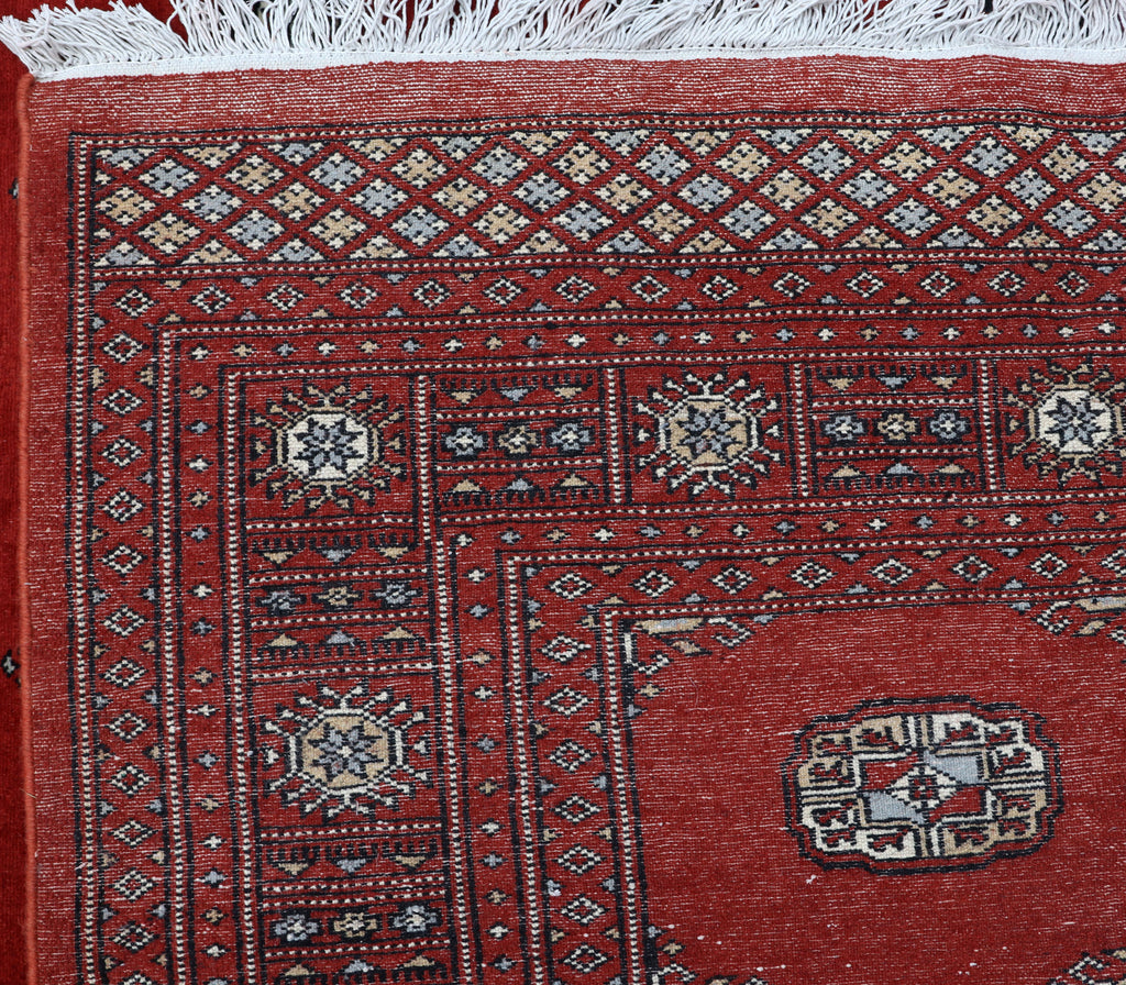 7x10 Red Mori Bokhara Geometric Area Rug | Handmade Wool & Cotton Rug