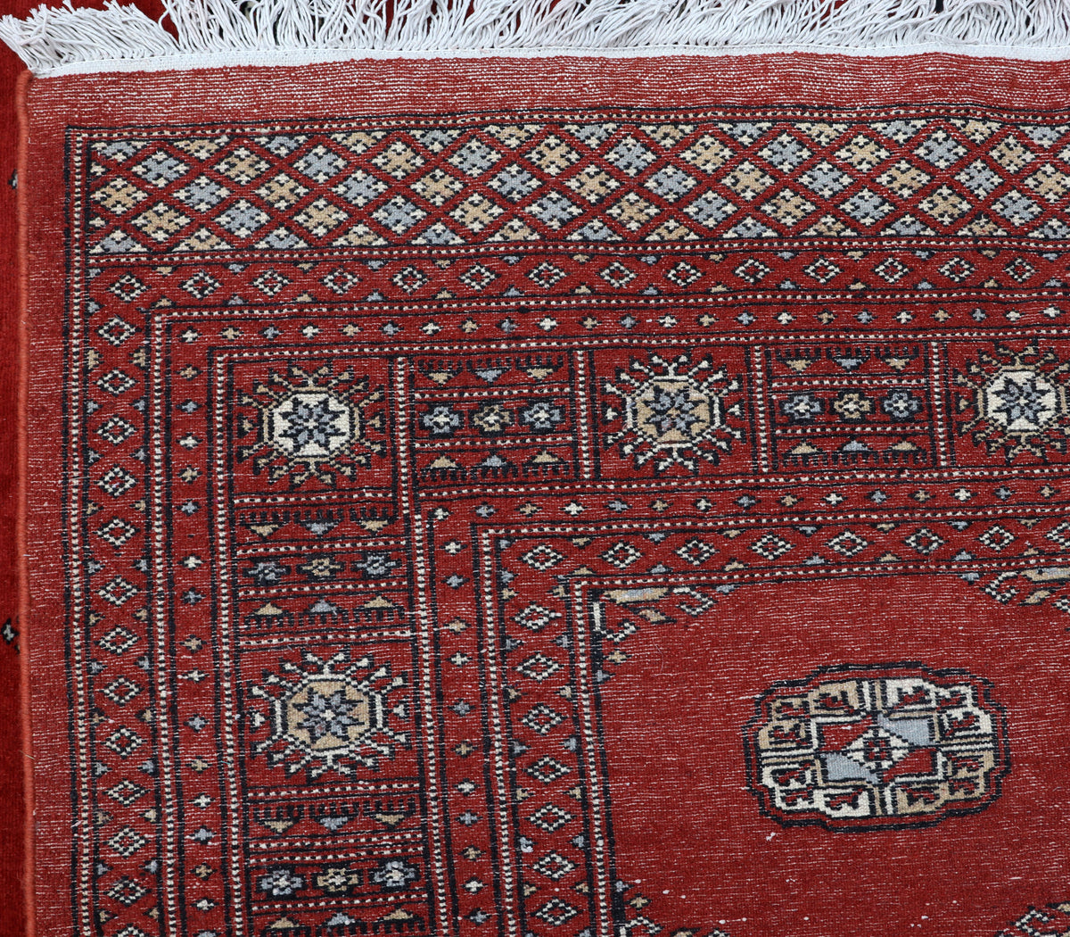 7x10 Red Mori Bokhara Geometric Area Rug | Handmade Wool & Cotton Rug