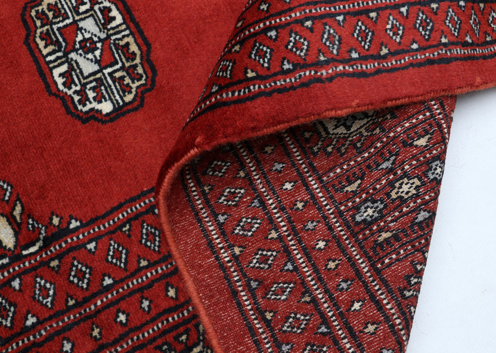 7x10 Red Mori Bokhara Geometric Area Rug | Handmade Wool & Cotton Rug