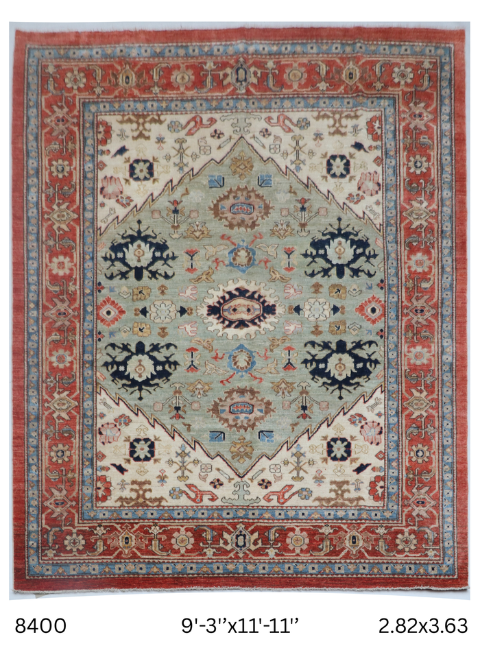 9x12 Beige Oushak geometric handmade wool area rug
