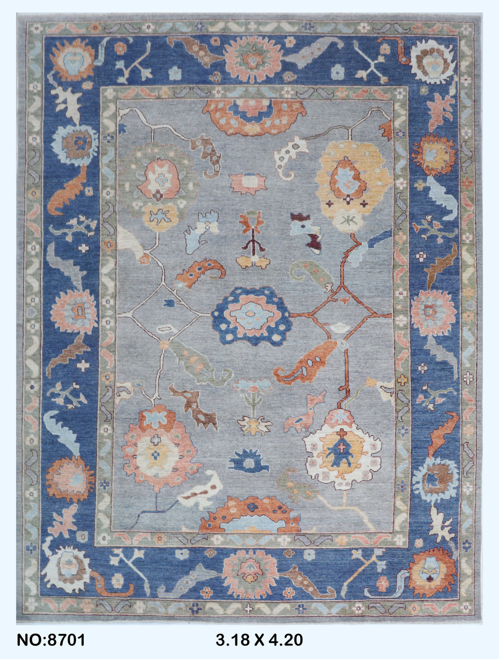 10x14 Blue Oushak geometric handmade wool area rug