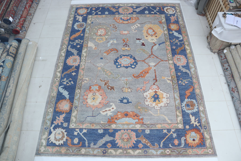 10x14 Blue Oushak Geometric Area Rug | Handmade Wool Rug