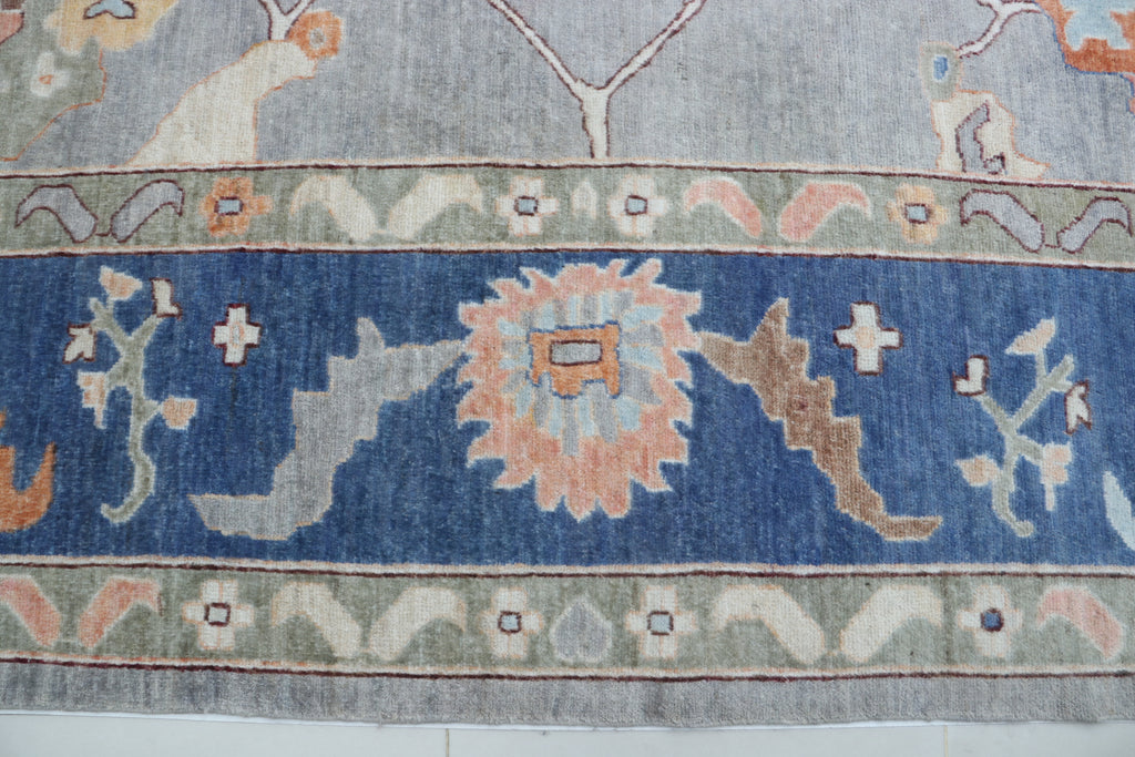 10x14 Blue Oushak Geometric Area Rug | Handmade Wool Rug