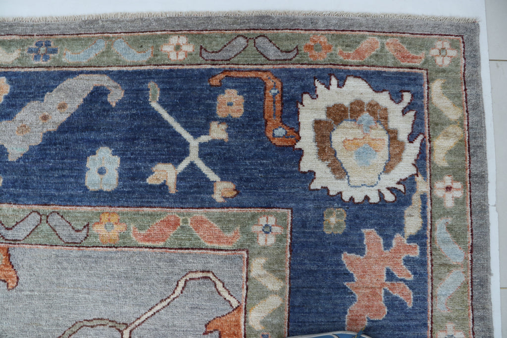 10x14 Blue Oushak Geometric Area Rug | Handmade Wool Rug