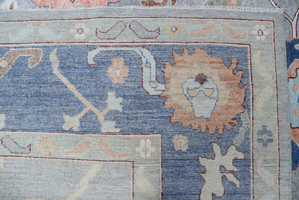 10x14 Blue Oushak Geometric Area Rug | Handmade Wool Rug