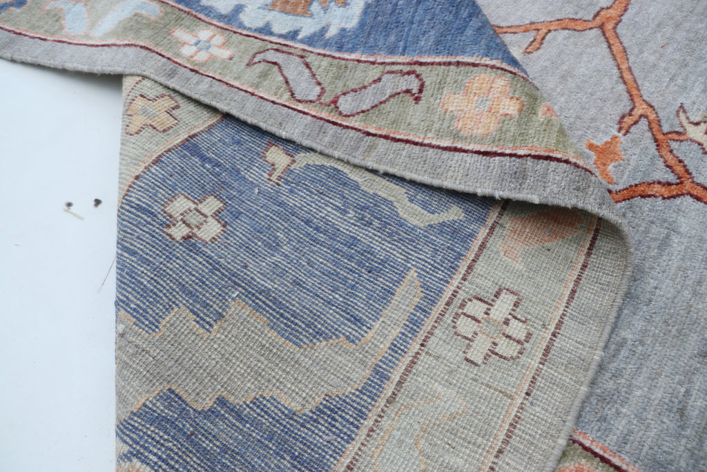 10x14 Blue Oushak Geometric Area Rug | Handmade Wool Rug