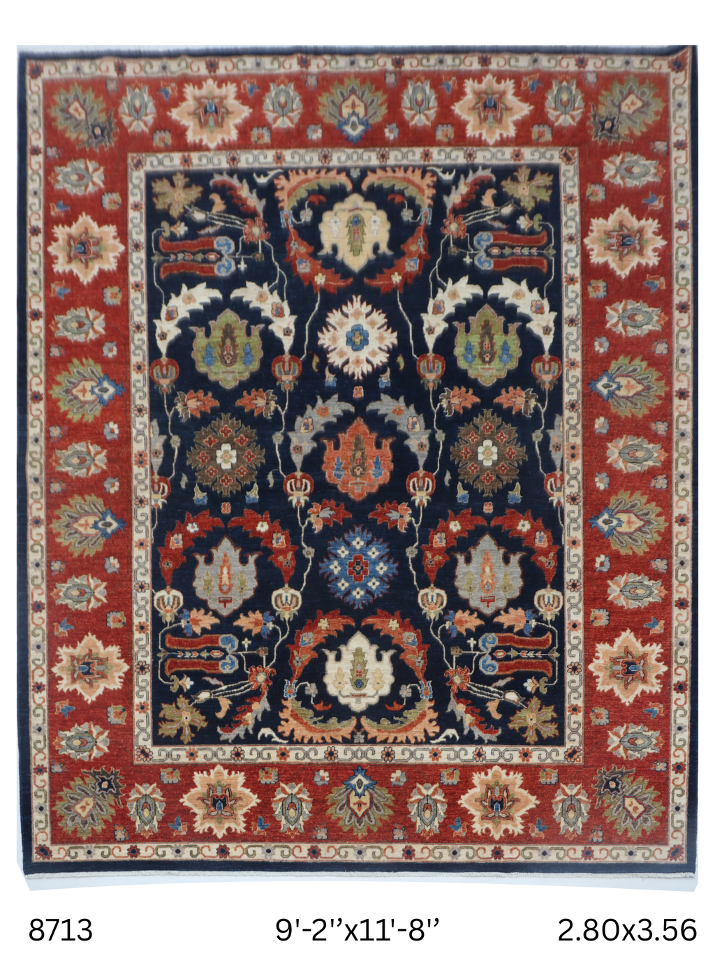 9x12 Blue Chobi floral handmade wool and cotton area rug