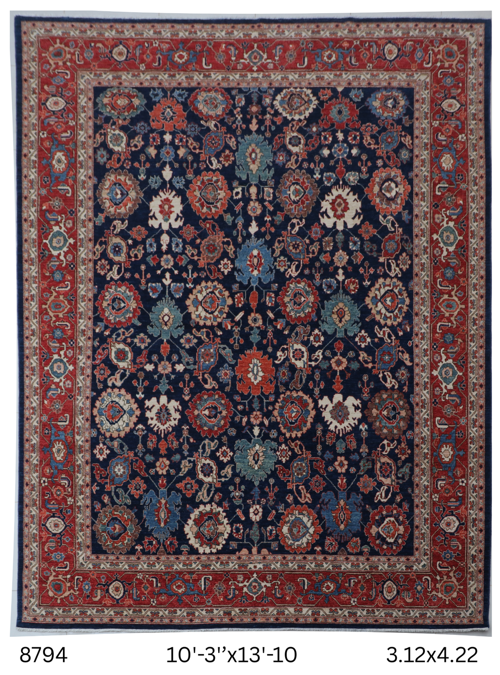 10x13 Blue Super Kazak geometric handmade wool and cotton area rug