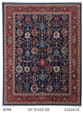 10x13 Blue Super Kazak geometric handmade wool and cotton area rug
