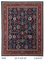 10x13 Blue Super Kazak geometric handmade wool and cotton area rug
