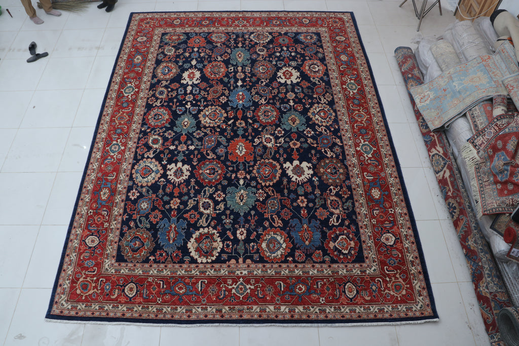 10x13 Blue Super Kazak Geometric Area Rug | Handmade Wool & Cotton Rug
