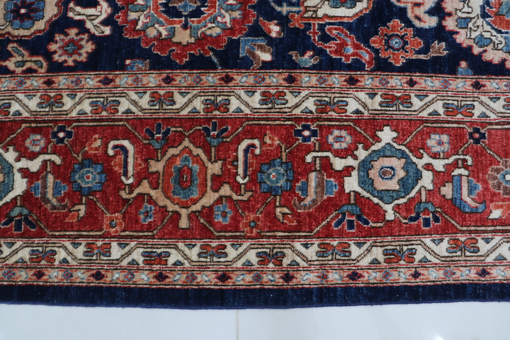 10x13 Blue Super Kazak Geometric Area Rug | Handmade Wool & Cotton Rug