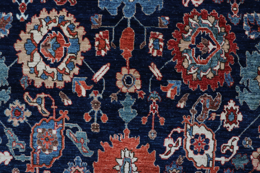 10x13 Blue Super Kazak Geometric Area Rug | Handmade Wool & Cotton Rug