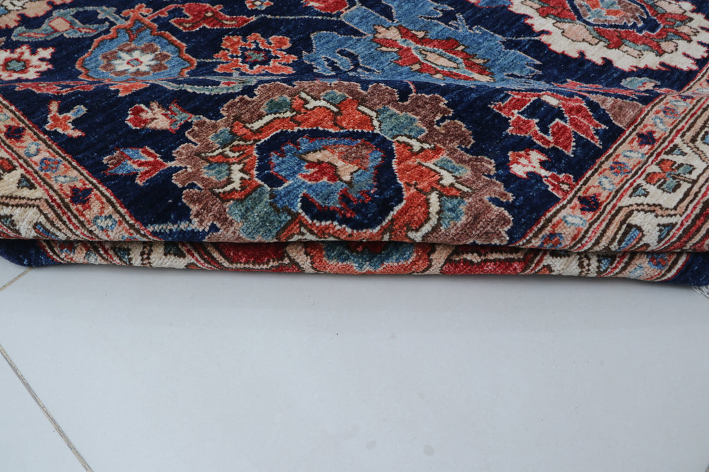 10x13 Blue Super Kazak Geometric Area Rug | Handmade Wool & Cotton Rug