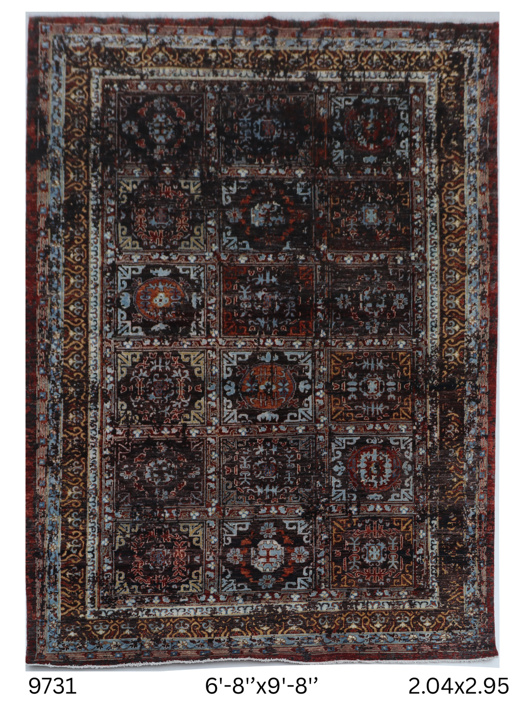 7x10 Brown Chobi Handmade Wool Cotton Floral Rug with Vegetable Dyeing