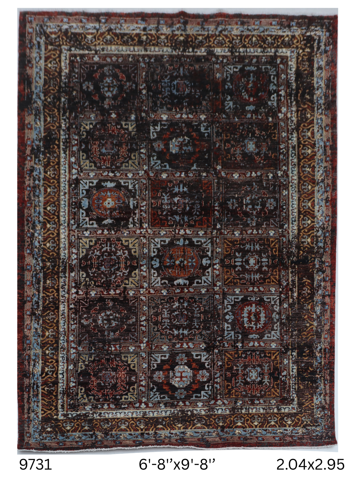 7x10 Brown Chobi Handmade Wool Cotton Floral Rug with Vegetable Dyeing
