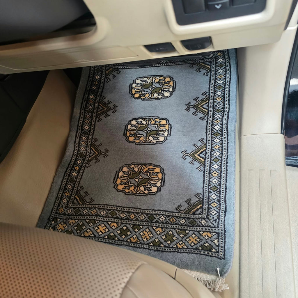 Gray Geometric Elephant Foot Car Mat | Handmade Cotton & Wool