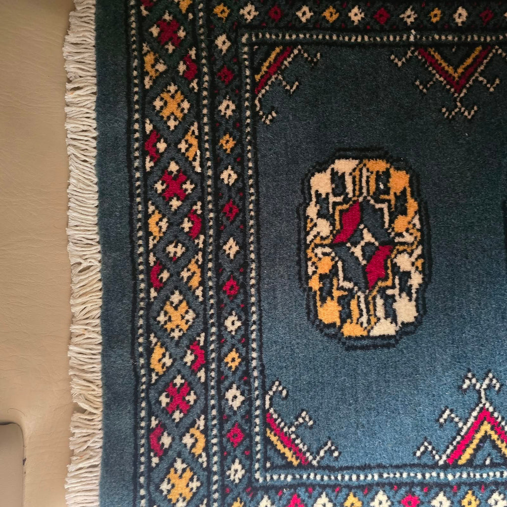 Navy Blue Geometric Elephant Foot Car Mat | Handmade Cotton & Wool