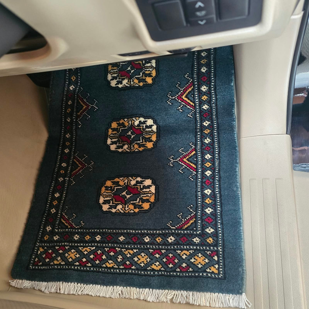Navy Blue Geometric Elephant Foot Car Mat | Handmade Cotton & Wool