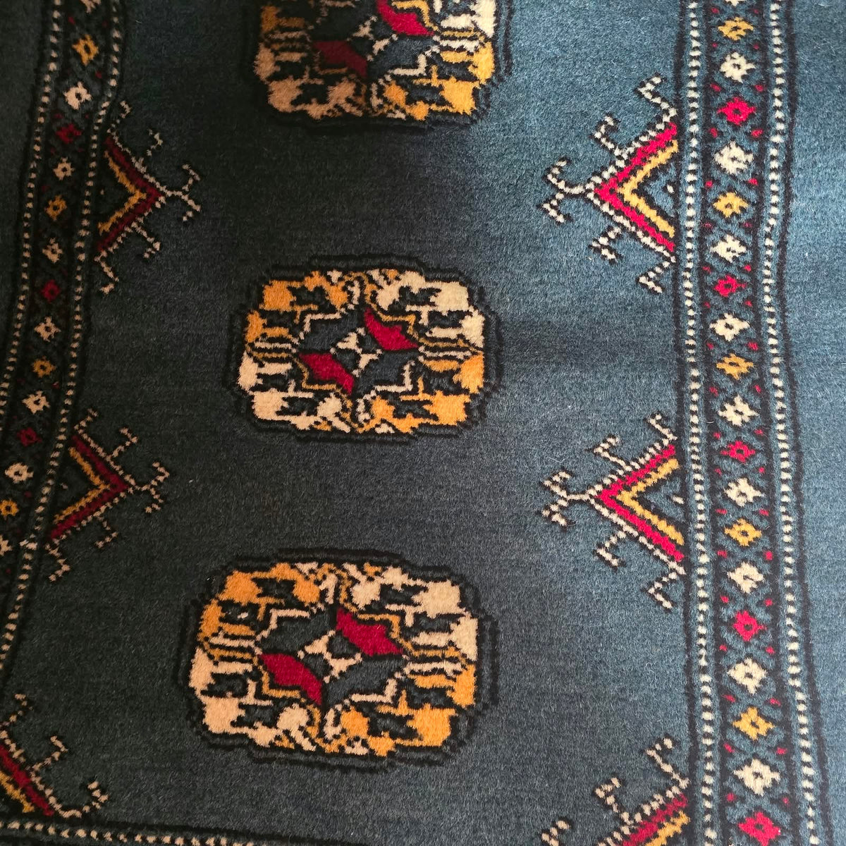 Navy Blue Geometric Elephant Foot Car Mat | Handmade Cotton & Wool