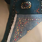 Navy Blue Geometric Elephant Foot Car Mat | Handmade Cotton & Wool