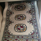 Beige Geometric Elephant Foot Car Mat | Handmade Cotton & Wool