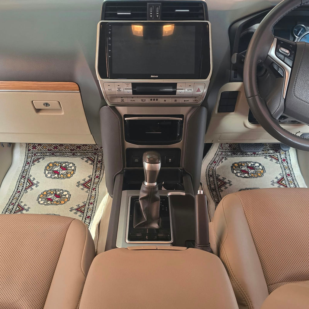 Beige Geometric Elephant Foot Car Mat | Handmade Cotton & Wool